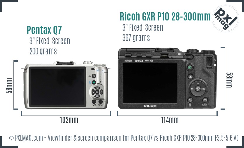 Pentax Q7 vs Ricoh GXR P10 28-300mm F3.5-5.6 VC Screen and Viewfinder comparison