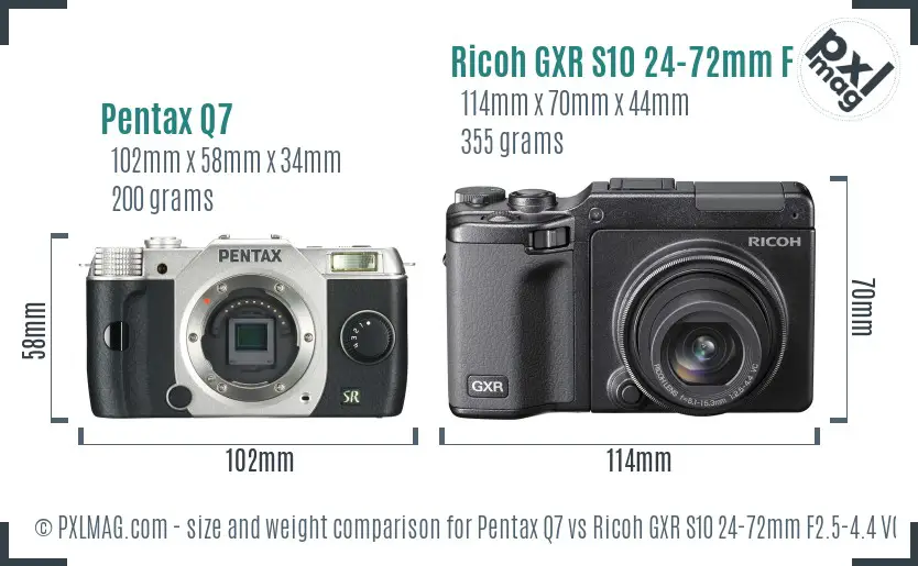 Pentax Q7 vs Ricoh GXR S10 24-72mm F2.5-4.4 VC size comparison