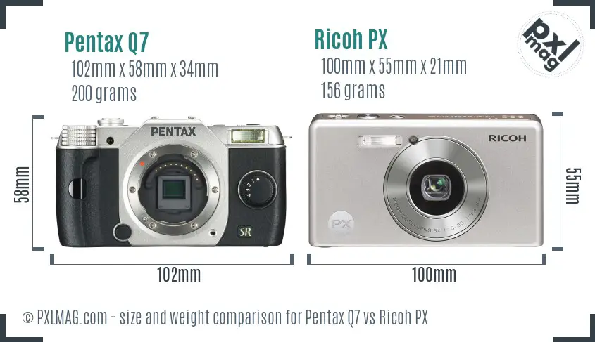 Pentax Q7 vs Ricoh PX size comparison Pentax Q7 vs Ricoh PX size comparison