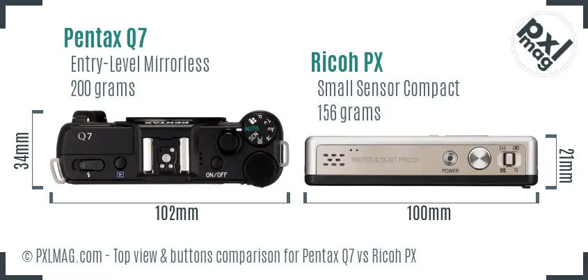 Pentax Q7 vs Ricoh PX top view buttons comparison Pentax Q7 vs Ricoh PX top view buttons comparison