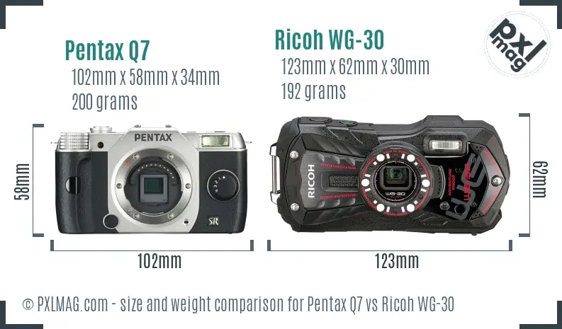 Pentax Q7 vs Ricoh WG-30 size comparison Pentax Q7 vs Ricoh WG-30 size comparison