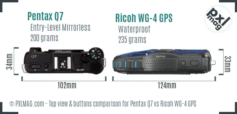 Pentax Q7 vs Ricoh WG-4 GPS top view buttons comparison