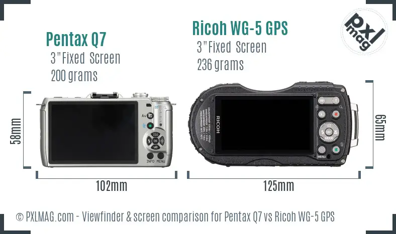 Pentax Q7 vs Ricoh WG-5 GPS Screen and Viewfinder comparison