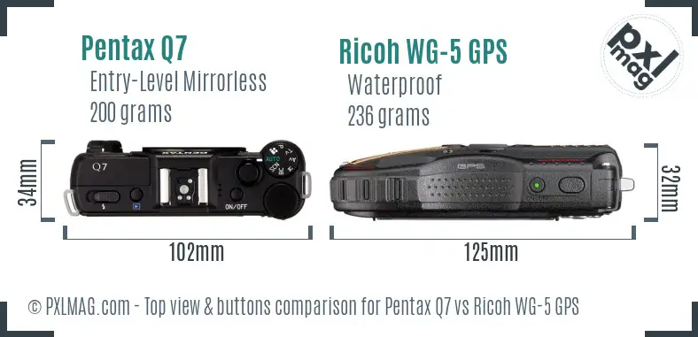 Pentax Q7 vs Ricoh WG-5 GPS top view buttons comparison