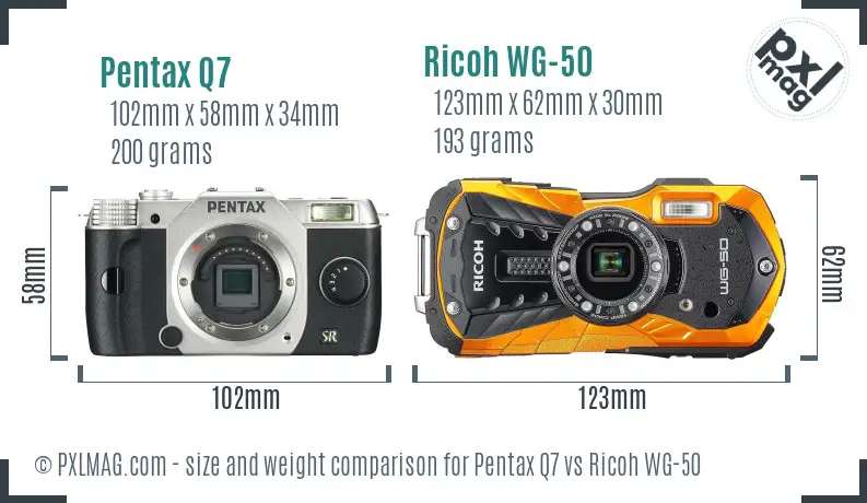 Pentax Q7 vs Ricoh WG-50 size comparison