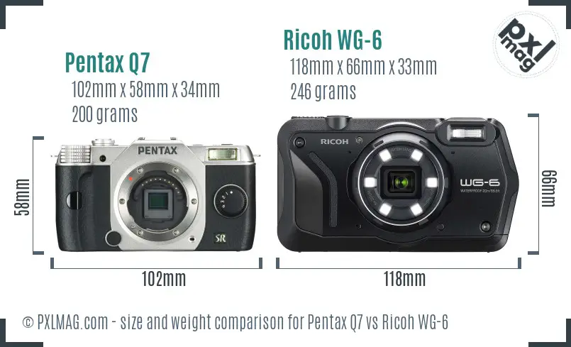 Pentax Q7 vs Ricoh WG-6 size comparison