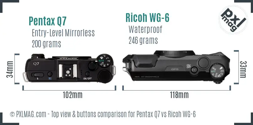 Pentax Q7 vs Ricoh WG-6 top view buttons comparison