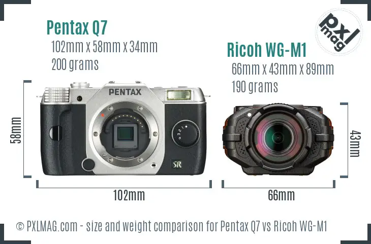 Pentax Q7 vs Ricoh WG-M1 size comparison