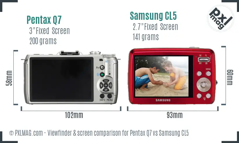 Pentax Q7 vs Samsung CL5 Screen and Viewfinder comparison Pentax Q7 vs Samsung CL5 Screen and Viewfinder comparison