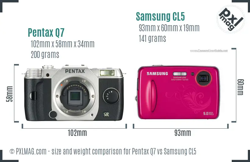 Pentax Q7 vs Samsung CL5 size comparison Pentax Q7 vs Samsung CL5 size comparison