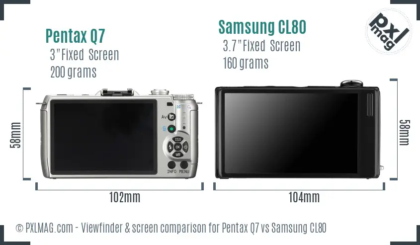 Pentax Q7 vs Samsung CL80 Screen and Viewfinder comparison