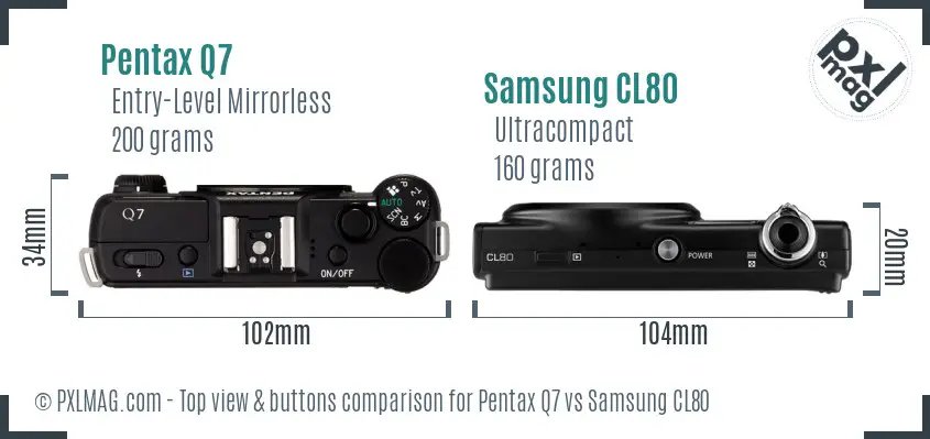 Pentax Q7 vs Samsung CL80 top view buttons comparison