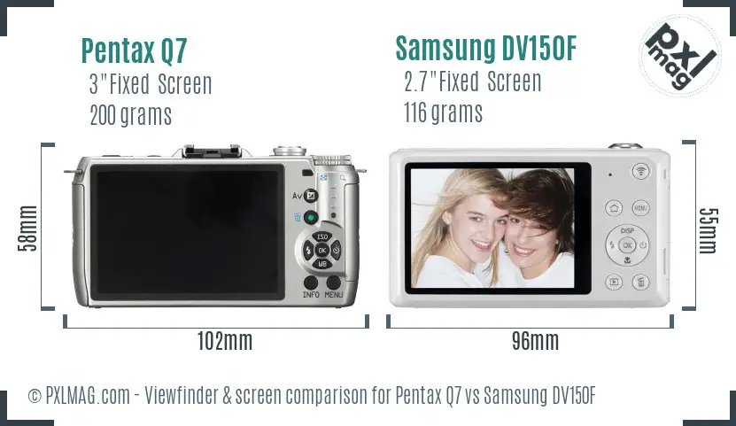 Pentax Q7 vs Samsung DV150F Screen and Viewfinder comparison