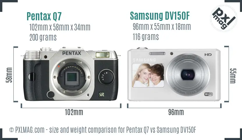 Pentax Q7 vs Samsung DV150F size comparison