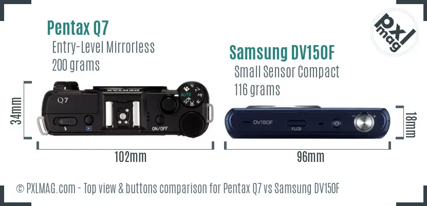 Pentax Q7 vs Samsung DV150F top view buttons comparison