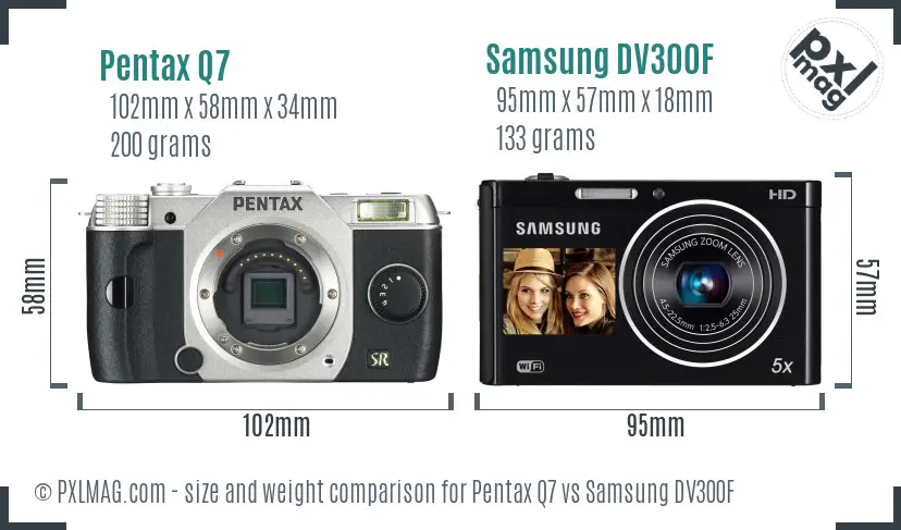 Pentax Q7 vs Samsung DV300F size comparison
