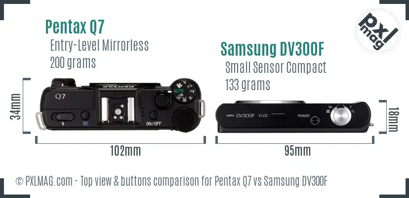 Pentax Q7 vs Samsung DV300F top view buttons comparison
