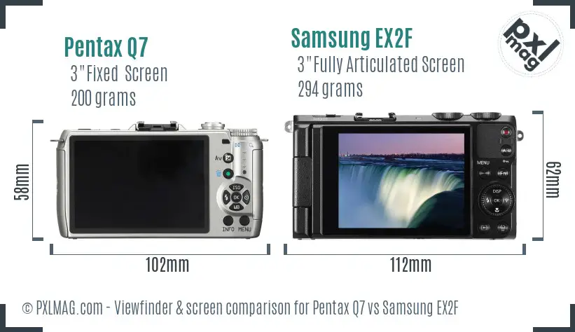 Pentax Q7 vs Samsung EX2F Screen and Viewfinder comparison