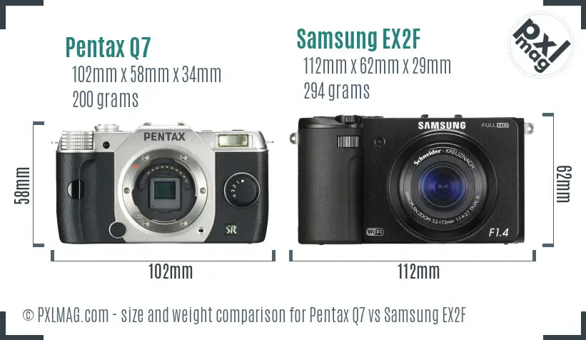 Pentax Q7 vs Samsung EX2F size comparison