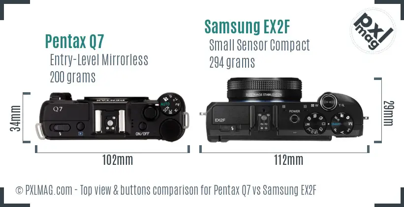 Pentax Q7 vs Samsung EX2F top view buttons comparison