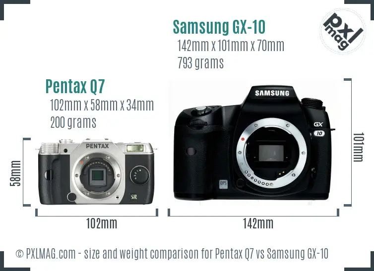 Pentax Q7 vs Samsung GX-10 size comparison