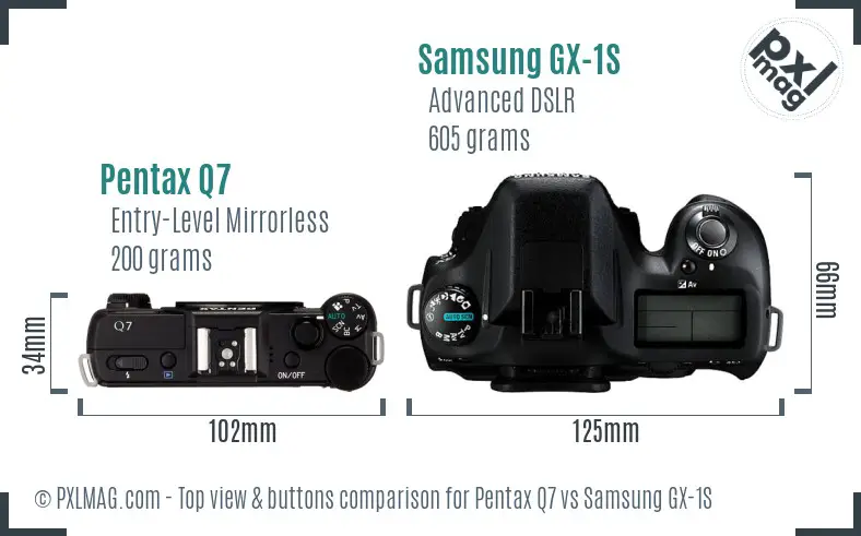 Pentax Q7 vs Samsung GX-1S top view buttons comparison