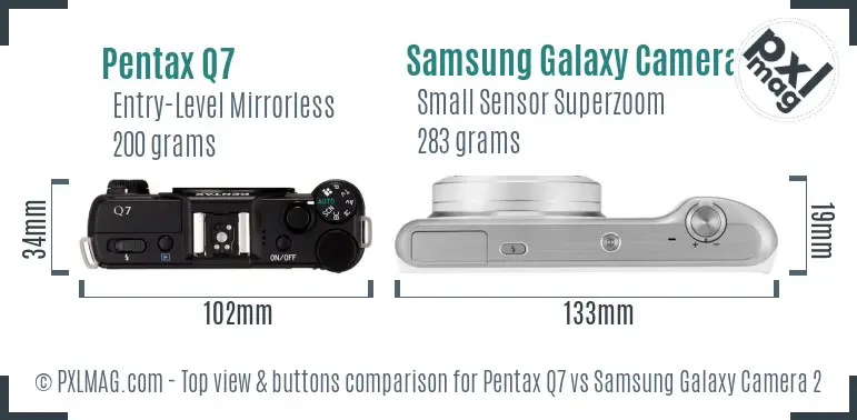 Pentax Q7 vs Samsung Galaxy Camera 2 top view buttons comparison