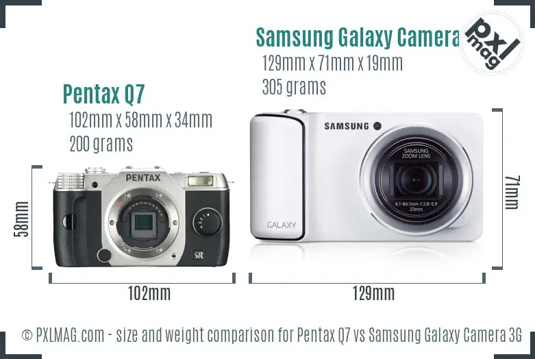 Pentax Q7 vs Samsung Galaxy Camera 3G size comparison