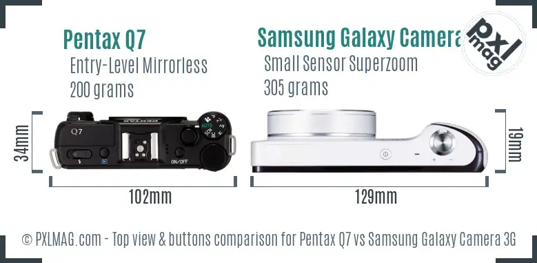 Pentax Q7 vs Samsung Galaxy Camera 3G top view buttons comparison