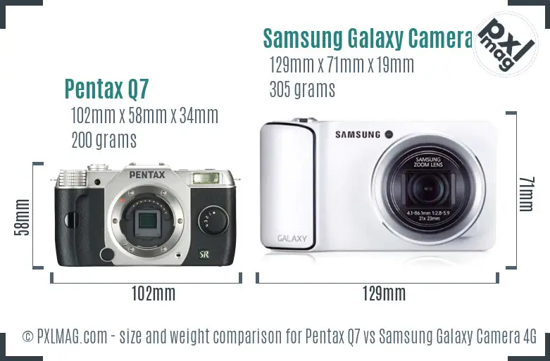 Pentax Q7 vs Samsung Galaxy Camera 4G size comparison