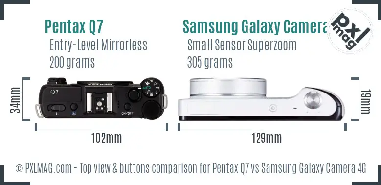 Pentax Q7 vs Samsung Galaxy Camera 4G top view buttons comparison