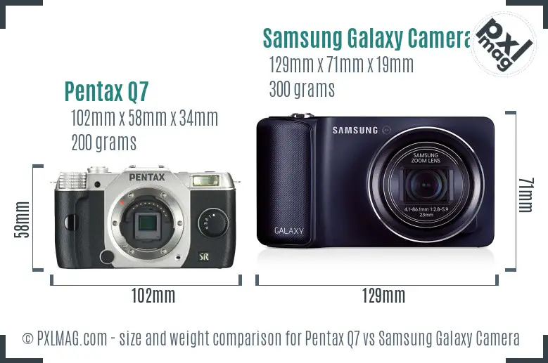 Pentax Q7 vs Samsung Galaxy Camera size comparison