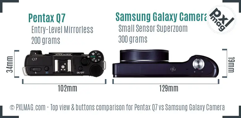 Pentax Q7 vs Samsung Galaxy Camera top view buttons comparison