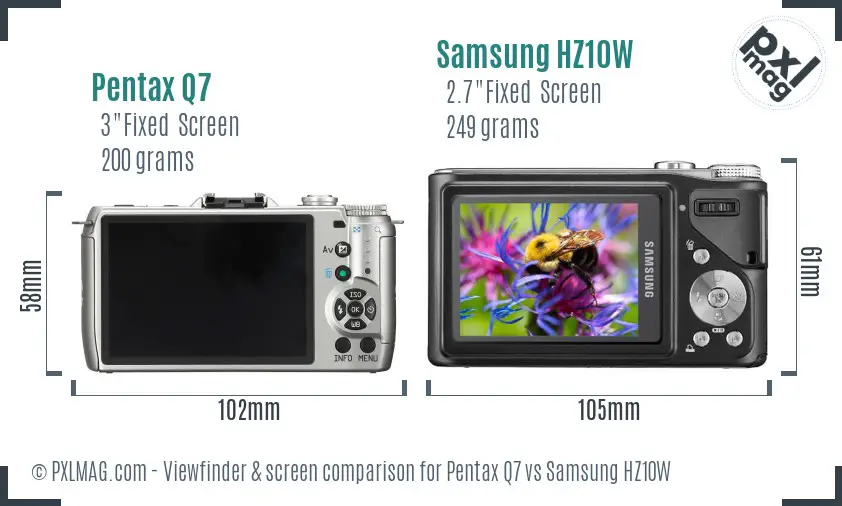 Pentax Q7 vs Samsung HZ10W Screen and Viewfinder comparison