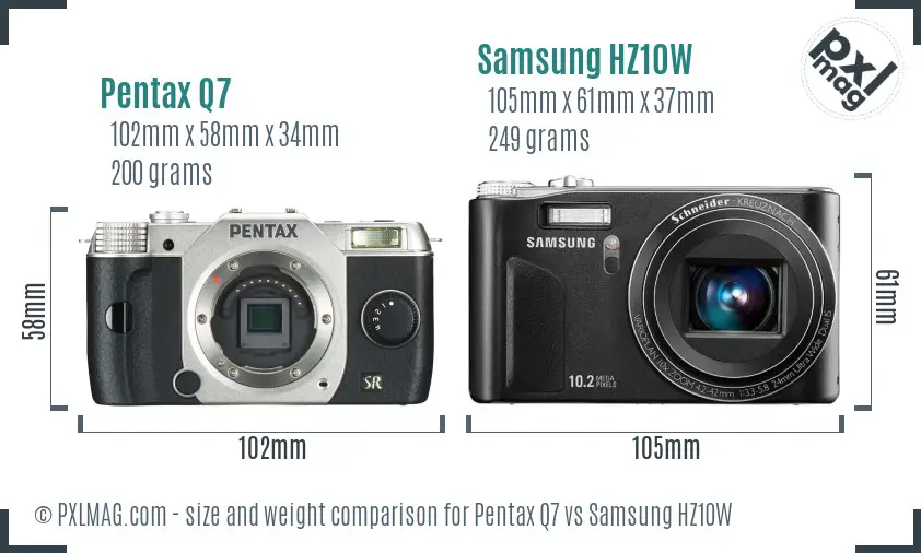 Pentax Q7 vs Samsung HZ10W size comparison