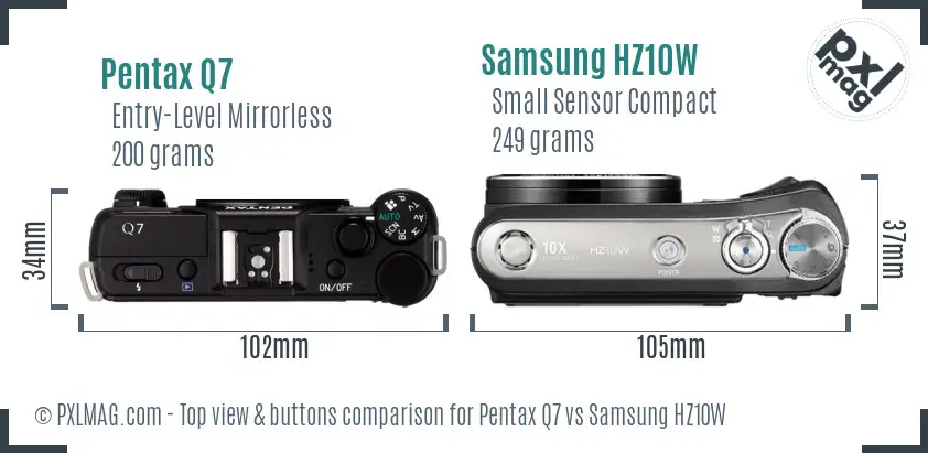 Pentax Q7 vs Samsung HZ10W top view buttons comparison