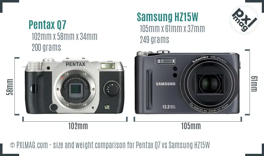Pentax Q7 vs Samsung HZ15W size comparison