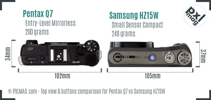 Pentax Q7 vs Samsung HZ15W top view buttons comparison