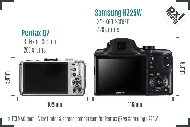 Pentax Q7 vs Samsung HZ25W Screen and Viewfinder comparison