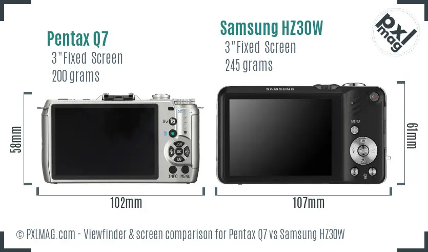 Pentax Q7 vs Samsung HZ30W Screen and Viewfinder comparison
