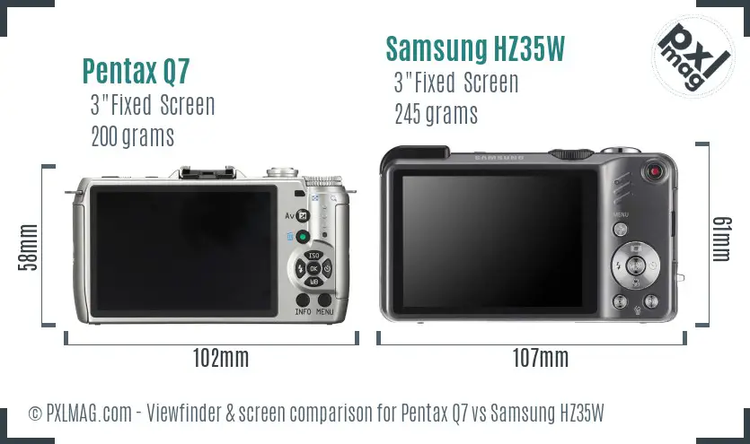 Pentax Q7 vs Samsung HZ35W Screen and Viewfinder comparison