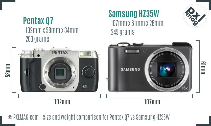 Pentax Q7 vs Samsung HZ35W size comparison