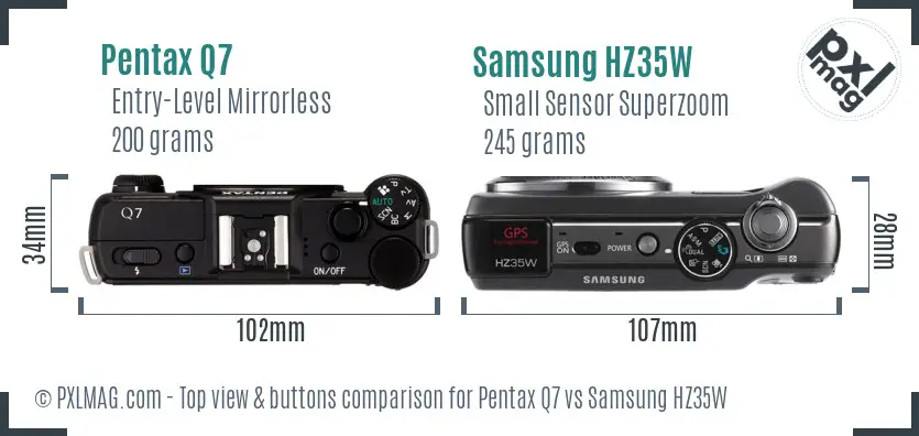 Pentax Q7 vs Samsung HZ35W top view buttons comparison