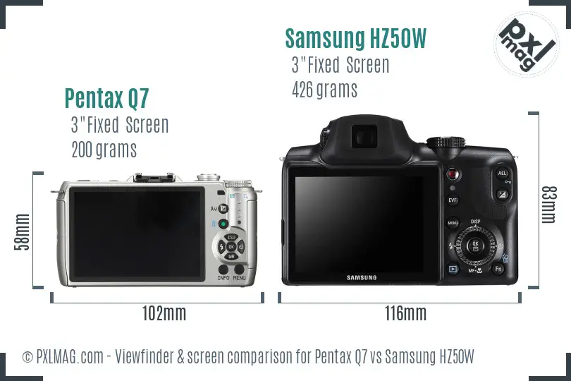 Pentax Q7 vs Samsung HZ50W Screen and Viewfinder comparison