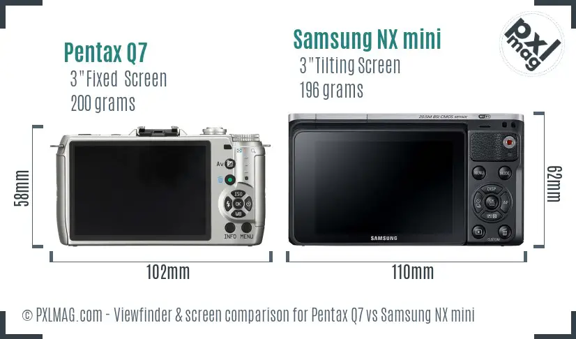 Pentax Q7 vs Samsung NX mini Screen and Viewfinder comparison