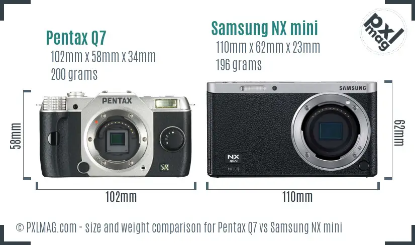 Pentax Q7 vs Samsung NX mini size comparison