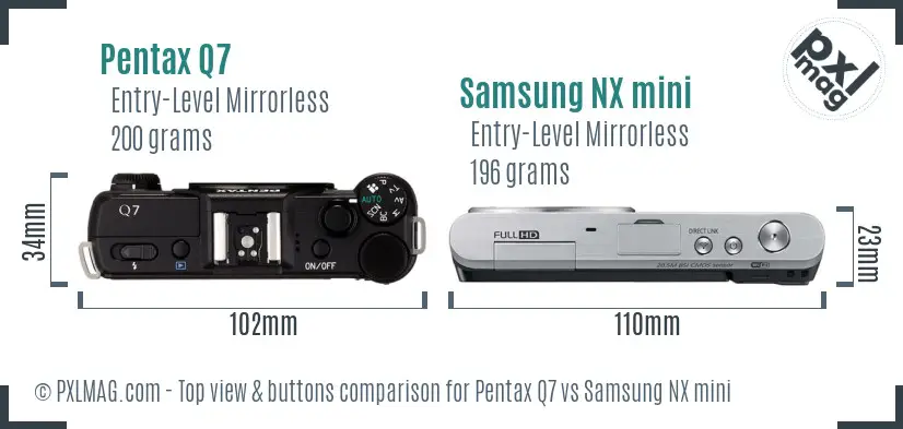 Pentax Q7 vs Samsung NX mini top view buttons comparison