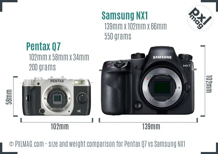 Pentax Q7 vs Samsung NX1 size comparison