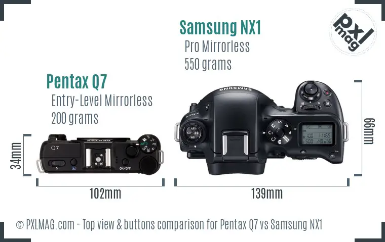 Pentax Q7 vs Samsung NX1 top view buttons comparison