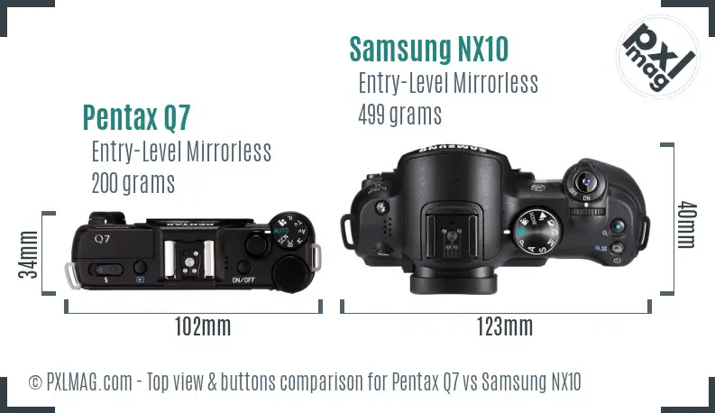 Pentax Q7 vs Samsung NX10 top view buttons comparison